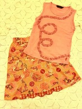 EXC RARE Oilily Pink & Orange Dolly-dolls lace fans skirt set Sz 116-128, 6-8