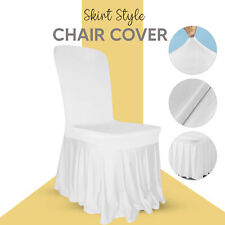 White Stretch Chair Covers with Pleated Skirt Perfect for Wedding Banquet Party