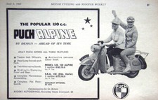 Original PUCH '150cc Alpine' Motor Scooter ADVERT #3 : Vintage 1960 Print AD