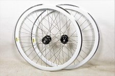 White Espresso 700c Fixie FlipFlop Wheels Sealed Novatec Hubs 40mm Rim Stainless