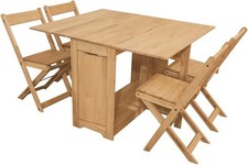 Space-Saving Butterfly Folding Dining Table Set 4 Chairs Waxed Pine