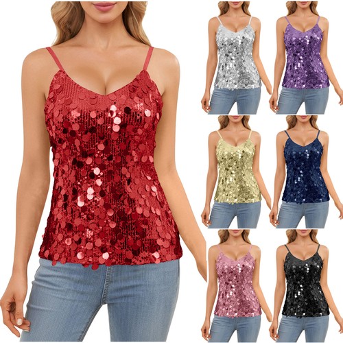 Womens sparkly sequins tanks - sparkly,