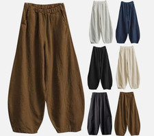 Women Cotton Linen Boho Elastic Waist Long Trousers Loose Harem Pants Size 8-20
