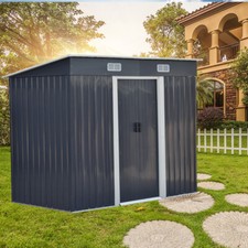 4x8ft Dark Grey Garden Shed Pent Roof Outdoor Storage House Toolshed +Foundation