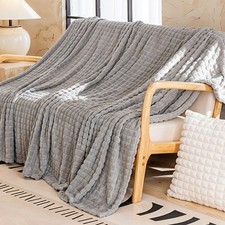 Plush Small Checked Flannel Throw Over Soft Sofa Bed Blanket Double/King/Super
