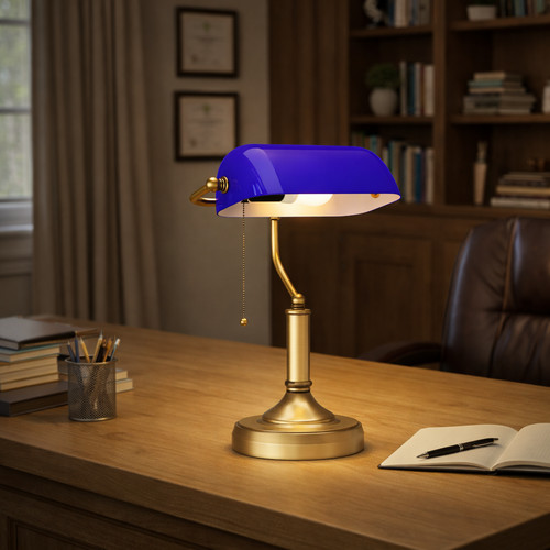 Blue glass bankers desk - glass,