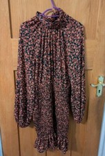 Zara ditsy floral Long sleeve Smoke Ruffle dress Size M 
