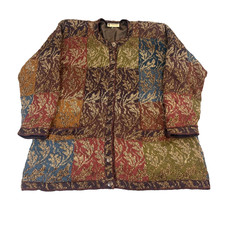 Vintage Alpaca Wool Cardigan M Multicolour Tapestry Knit Bohemian Patchwork Folk