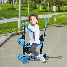 Kick Push Scooter Folding Anti-Slip Deck With Seat 3 LED Wheels Ride On Toy Gift