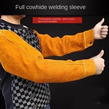 1 Pair Leather Welding Sleeves with Elastic Cuff Welder's Sleeve Arm Protection