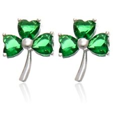 Sterling silver Irish green shamrock Celtic stud earrings in gift box