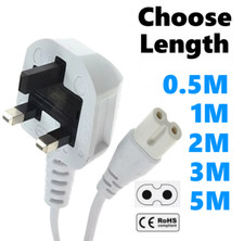 Figure of 8 Mains Cable / Power UK Lead 3A Plug Cord C7 Fig 8 IEC C7 Cord White