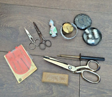018 Vintage Sewing Tools Pinking Shears China Half-Doll Rug Needle Tape Measure