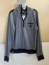 Men's Grey And Black Long Sleeved Hooded Top Size Medium 