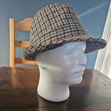 Vintage Houndstooth Tweed Trilby Fedora Hat Size 7 1/8 The Atlas Brand