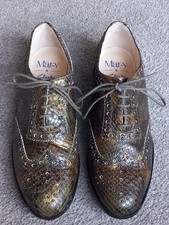 Mary Portas & Clarks Ladies Green Leather Snake Print Brogue Shoes Size 6.5