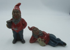 Garden Gnomes 2 x Small Vintage Moulded Metal Gnomes Possibly Continental