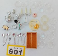 Vintage Barton plastic dolls house cutlery tray candelabra clear dishes etc 601