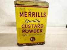 ANTIQUE ADVERTISING MERRILLS QUALITY CUSTARD POWDER - ICE CREAM PATENT  TIN