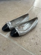 Chanel Silver And Black Patent Ballet Flats Pumps Size 39