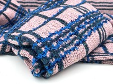 PINK-GREY-BLUE WOOL BLEND LUXURY BOUCLE CHUNKY BOLD CHECK MADE IN ITALY D109