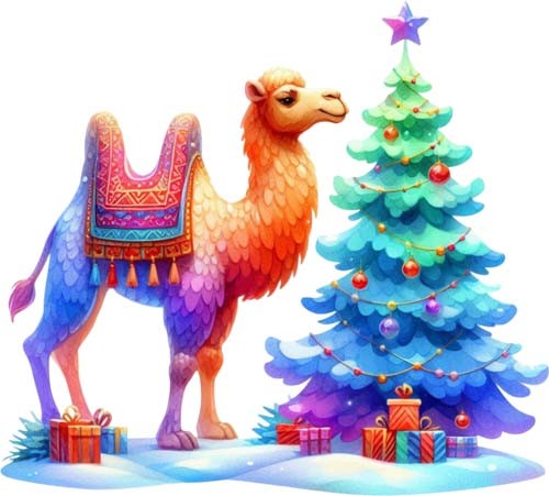 Colourful christmas camel wall - colourful,