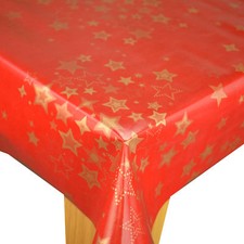 Stellar Stars Gold on Red PVC Vinyl Wipe Clean Oilcloth Tablecloth
