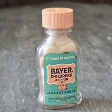 Bayer Children's Aspirin Orange Flavored Full Vintage Medicine Pill Glass Bottle
