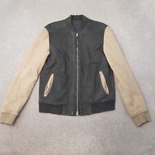 All Saints Mens Jacket Small Black Beige Avon Suede Sheep Leather Bomber Biker