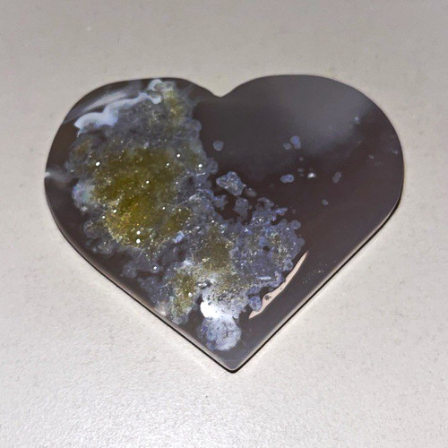 Polished flower agate heart - agate,