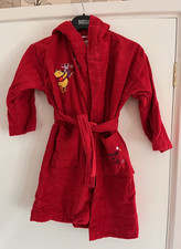 UNISEX  DISNEY WINNIE THE POOH THEMED RED DRESSING GOWN WITH HOOD Fits 3-4 years