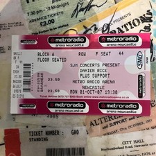 DAMIEN RICE  - Original Gig Ticket -Oct  2007 Metro Radio Arena, Newcastle 