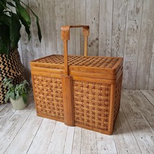 Vintage Traditional Chinese Woven Bamboo Wedding Basket Carry Case Storage Box