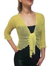 Women Bolero Knitted Tie Up Open Front Shrug Ladies 3/4 Sleeve Cardigan Top 8-14