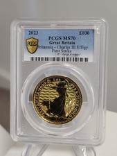 2023 Britannia 1oz Gold £100 Coin Charles III Effigy PCGS MS70 TOP GRADE