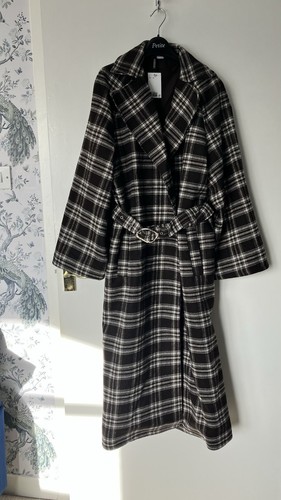 Brown check maxi coat - brown,