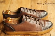 Gucci Brown Leather Burnished Lace Up Shoes Trainers Sneakers UK 9 US 10 EU 43