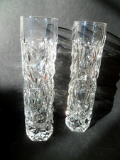 Pair Rare Tiffany & Co Rock Cut Modernist Crystal Signed Art Glass Stem Bud Vase