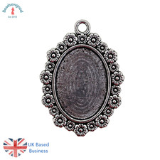 4 Oval Antique Silver 18 x 25mm Tray Cabochon Setting Pendant with Flower design