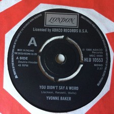 YVONNE BAKER: "YOU DIDN'T SAY A WORD" on UK LONDON HLU 10553