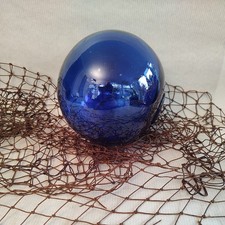 Vintage Blue Glass Ball Fishing Float Buoy Nautical Beach Décor 5” diam. approx