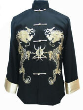 UK Stock Black Chinese Kong Fu Double Dragon Embroidary Mens Jacket Fast Post 