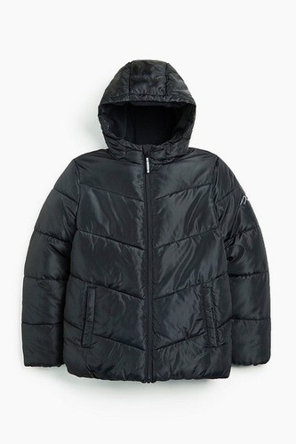 Boys black quilted hooded - black,