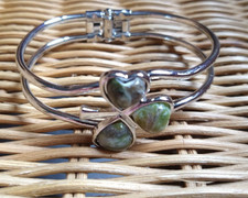 Shamrock Connemara Marble Bangle Hinged Rhodium Plated Irish Jewellery Gift New
