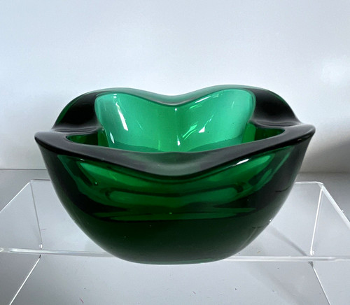 Green glass square bowl solid - glass,