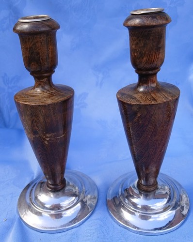 Pair wooden metal candle - metal,