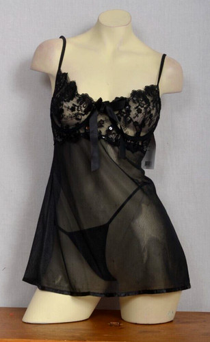 Black lace sheer babydoll - sheer,