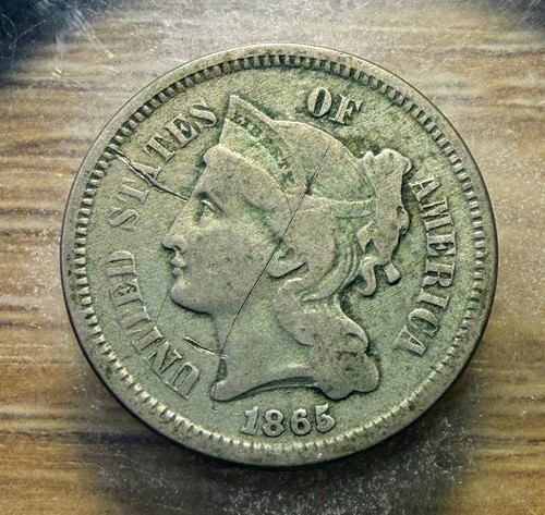 1865 three cent piece actual - three,