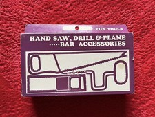 Vintage Carpentry Tools / Bar Accessories Novelty Saw, Drill, Plane In Box. VGC