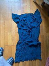 WAREHOUSE 100% Pure Silk Ruffle Frill Dress Size 14 Dark Teal Blue